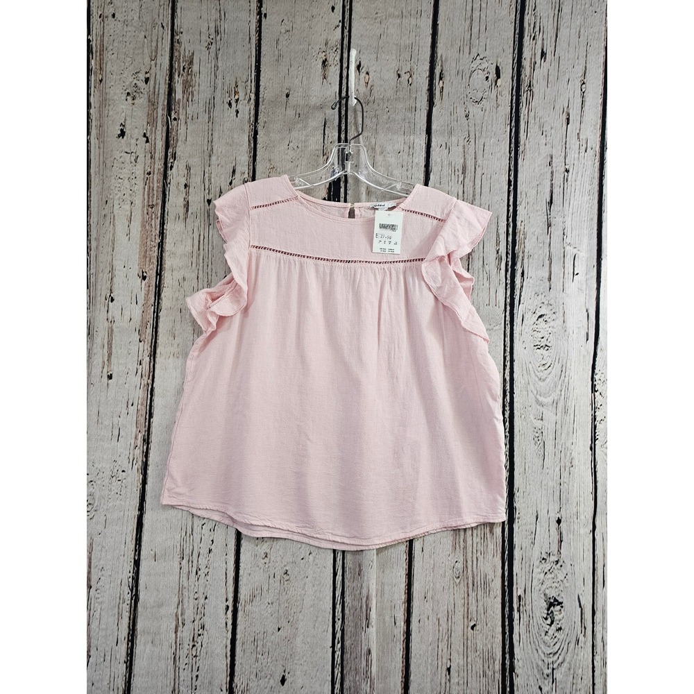 Subdued Ruffle Sleeve Blouse Womens M Pink Solid Eyelet Trim Made in Italy NWT